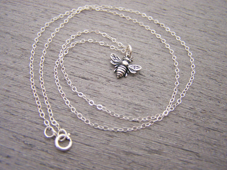 3D Bumblebee Charm Sterling Silver Necklace - Bee Pendant