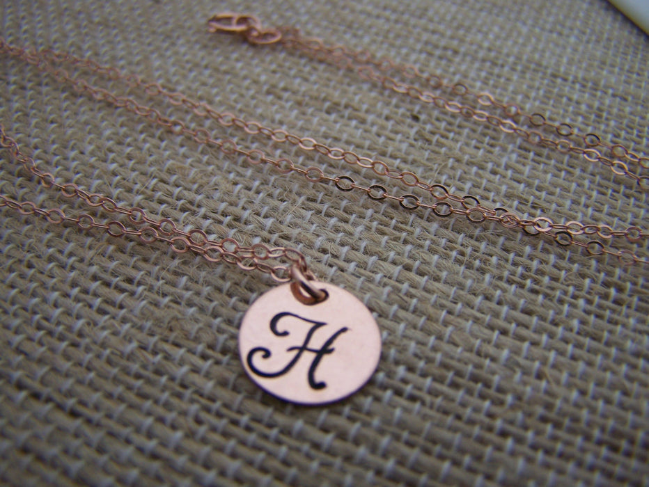 Rose Gold Filled Stamped Initial Disc Monogrammed Necklace