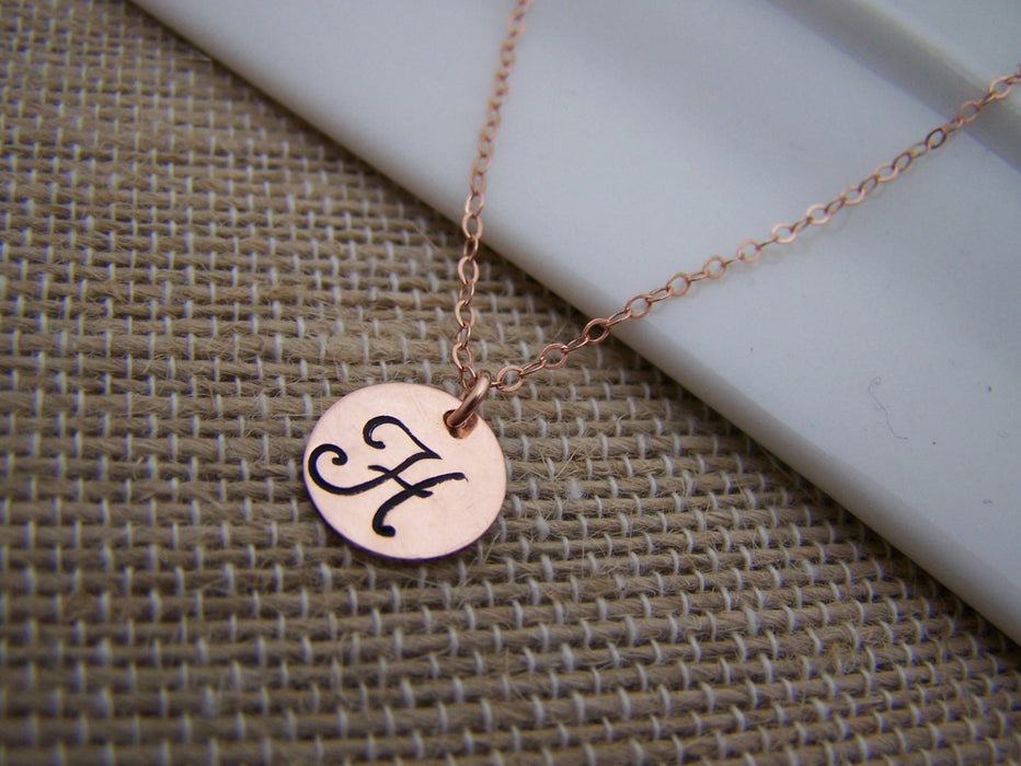 Rose Gold Filled Stamped Initial Disc Monogrammed Necklace