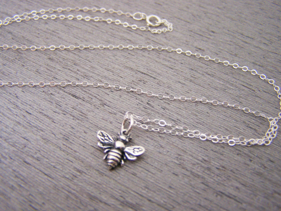 3D Bumblebee Charm Sterling Silver Necklace - Bee Pendant