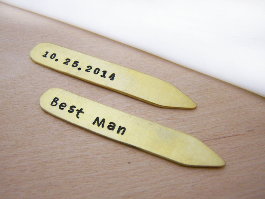 Hand Stamped Brass Collar Stays / Gift for Him