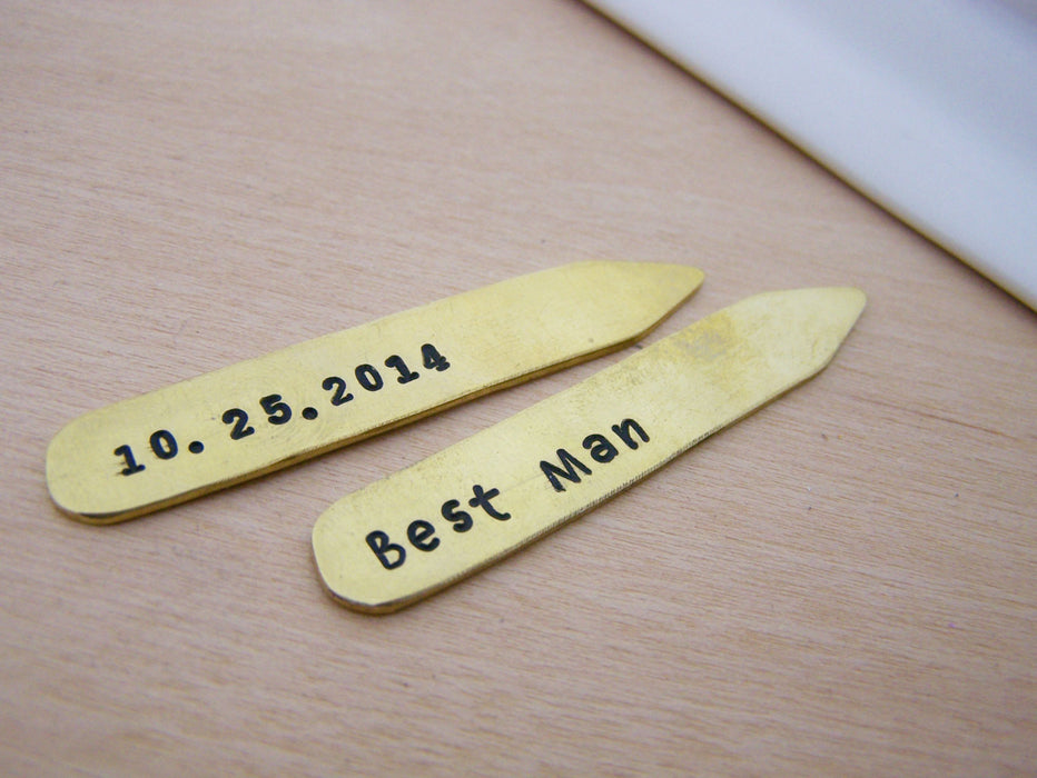 Hand Stamped Brass Collar Stays / Gift for Him