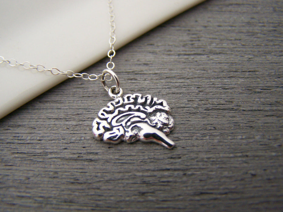 Brain Charm Sterling Silver Necklace