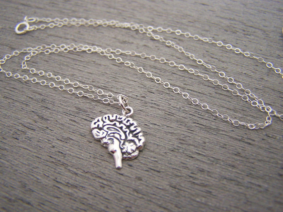 Brain Charm Sterling Silver Necklace