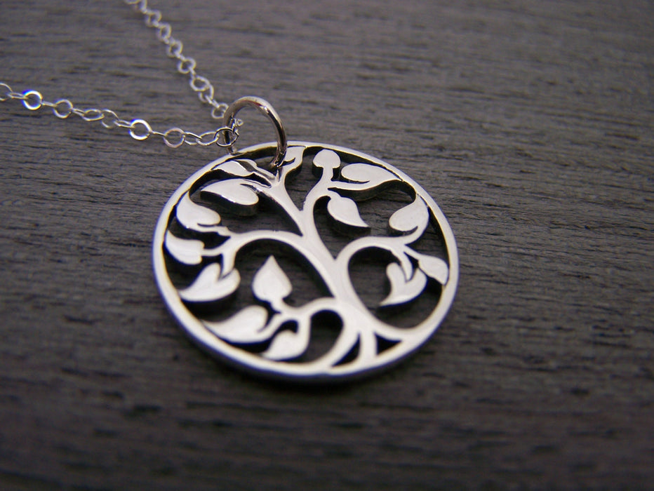 Tree of Life Cut Out Charm Sterling Silver Necklace Simple Jewelry / Gift for Her