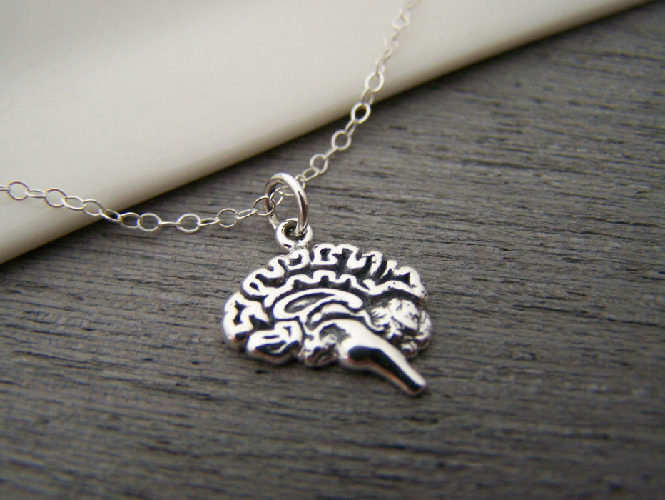 Brain Charm Sterling Silver Necklace