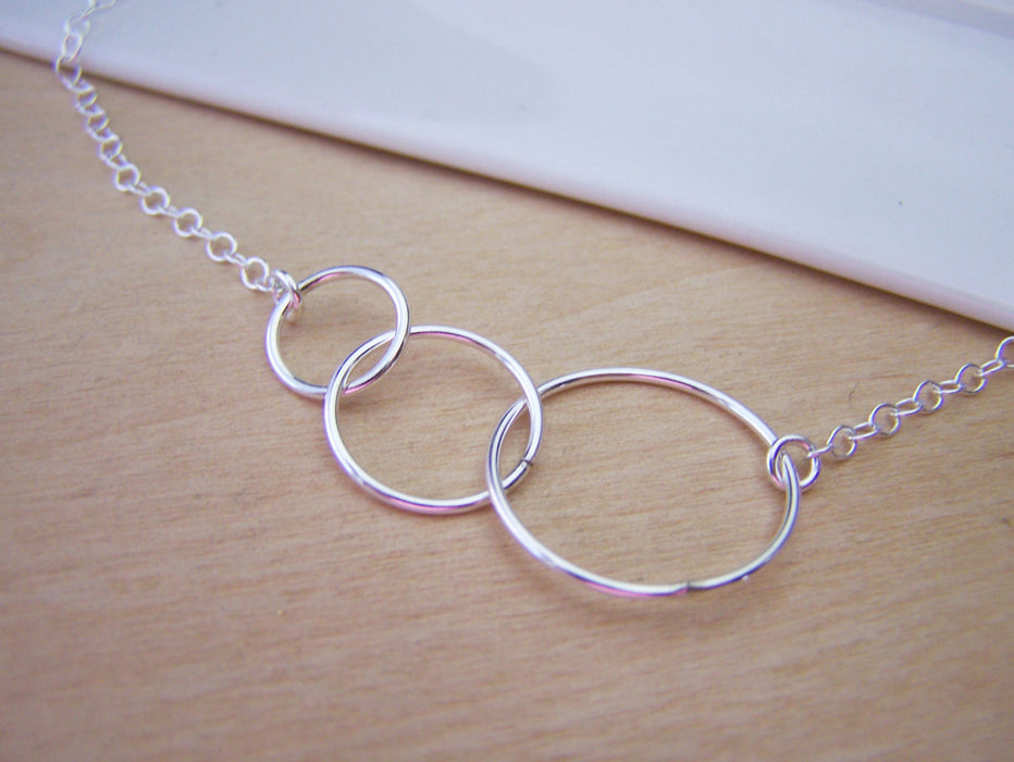 Three Circle Link Sterling Silver Necklace