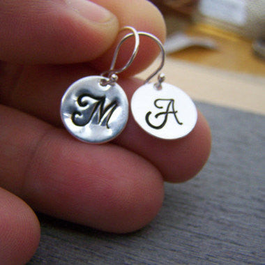 Initial Disc Dainty Hand Stamped Initial Personalized Earrings Custom Jewelry / Gift for Her