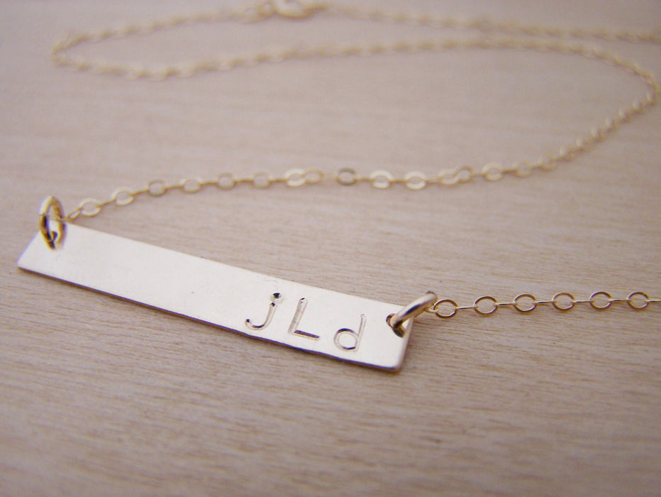 Monogrammed Initials Horizontal Gold Filled Bar Necklace