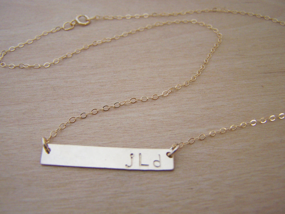 Monogrammed Initials Horizontal Gold Filled Bar Necklace