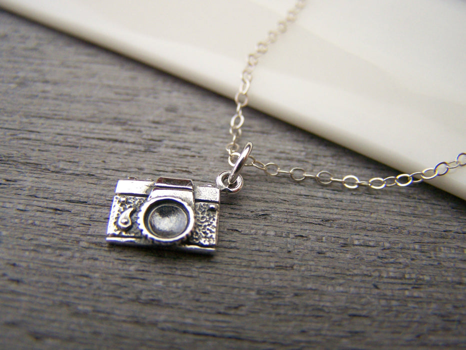 Tiny Camera Charm Photographer Sterling Silver Necklace / Gift for Her