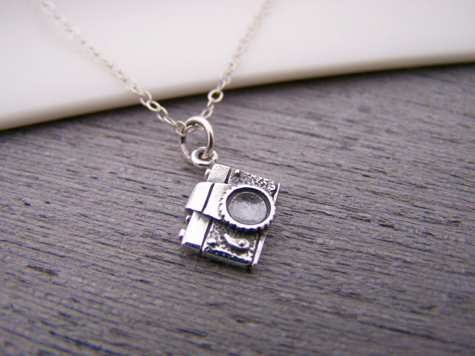 Tiny Camera Charm Photographer Sterling Silver Necklace / Gift for Her