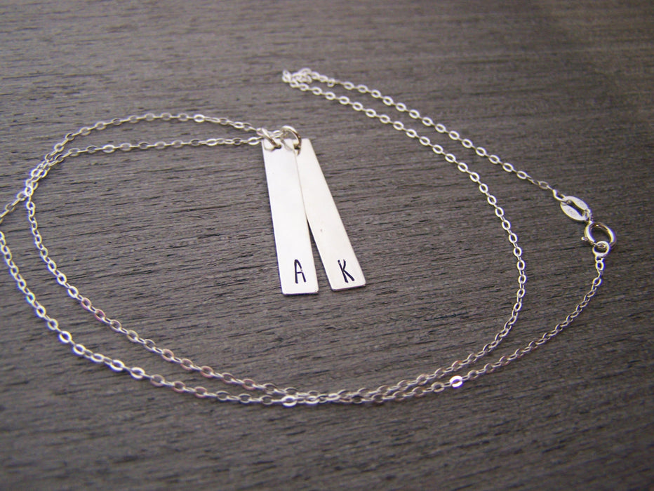 Two Bar Initial Vertical Hand Stamped Personalized Necklace