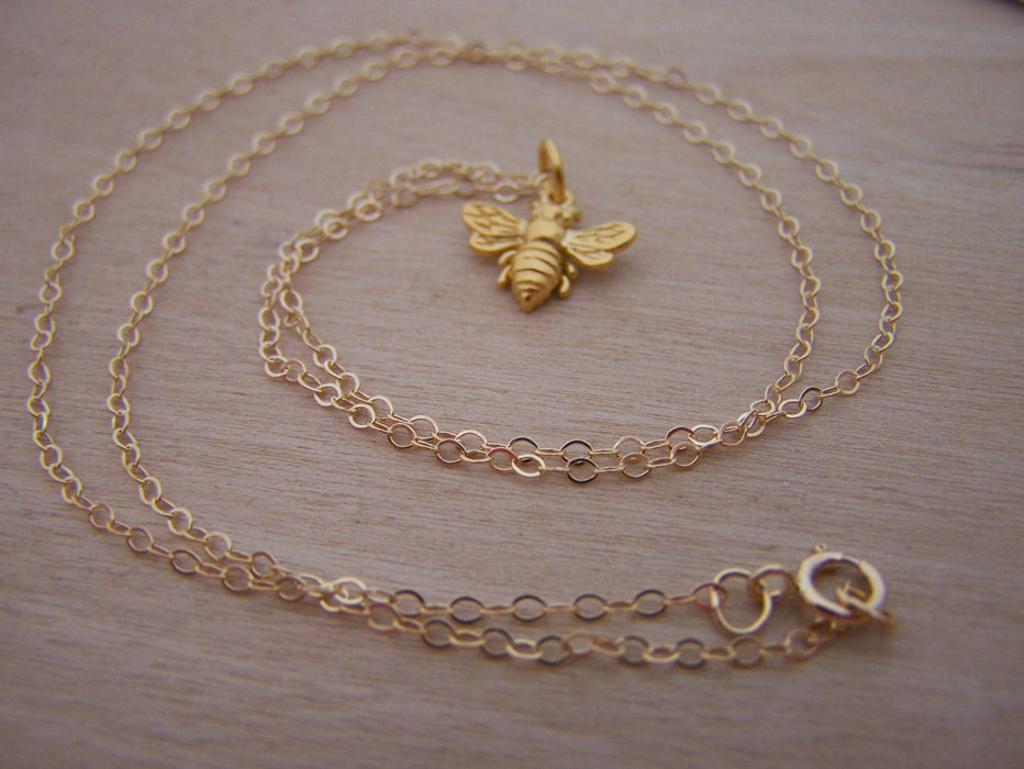 Gold Bumblebee Charm Necklace - Honey Bee Minimalist Jewelry - Bumble Bee Jewelry