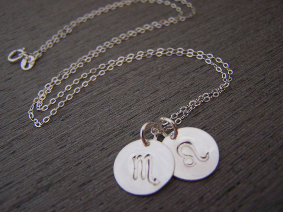 Two Disc - Two Signs - Astrology Necklace - Zodiac Sign Symbol Sterling Silver Necklace