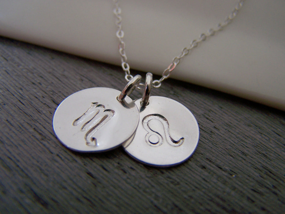 Two Disc - Two Signs - Astrology Necklace - Zodiac Sign Symbol Sterling Silver Necklace