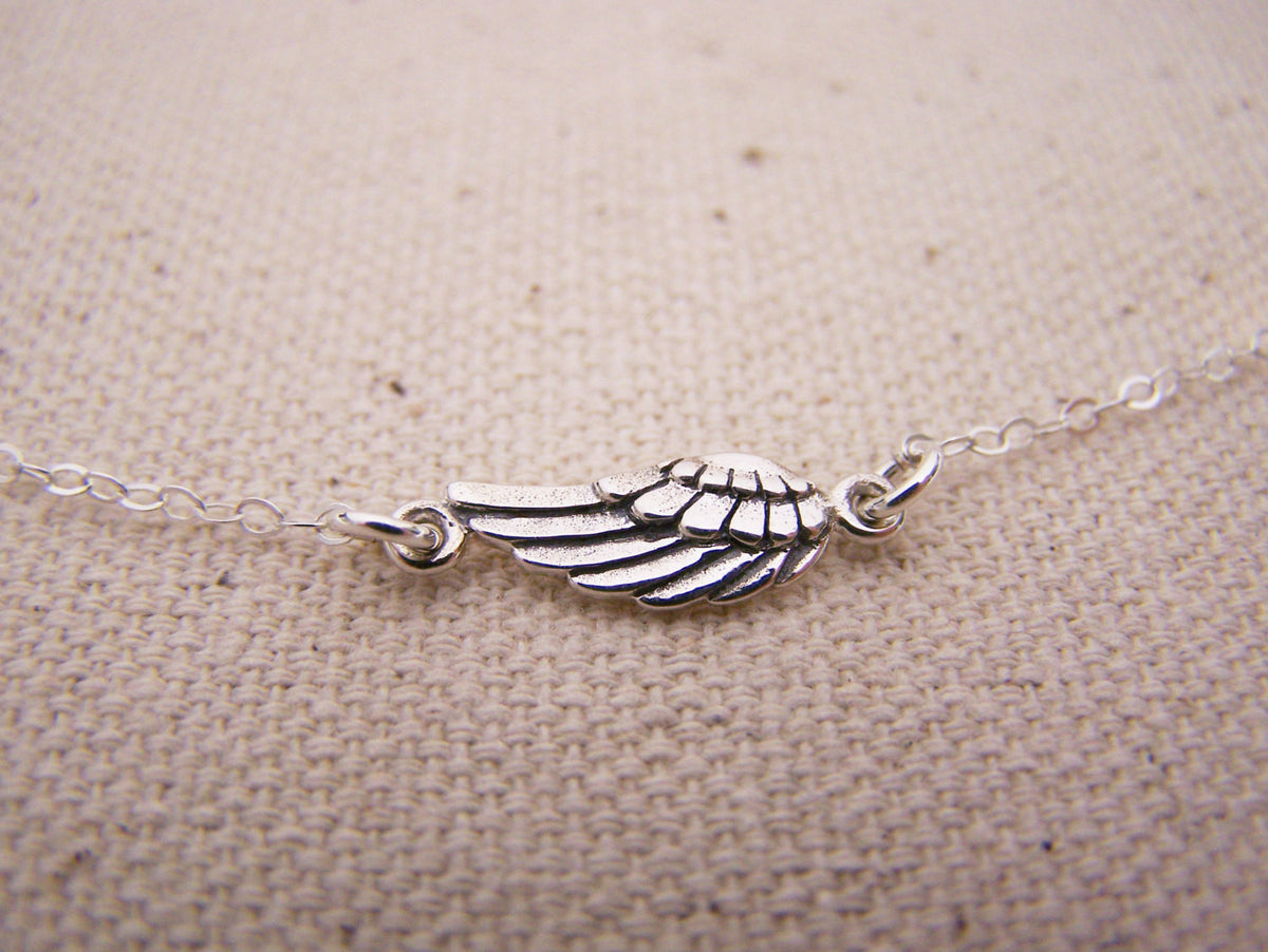 Sideways Angel Wing Sterling Silver Necklace CYDesignStudio