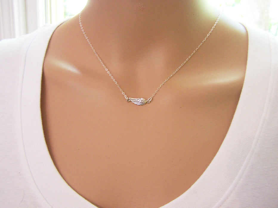 Sideways Angel Wing Sterling Silver Necklace