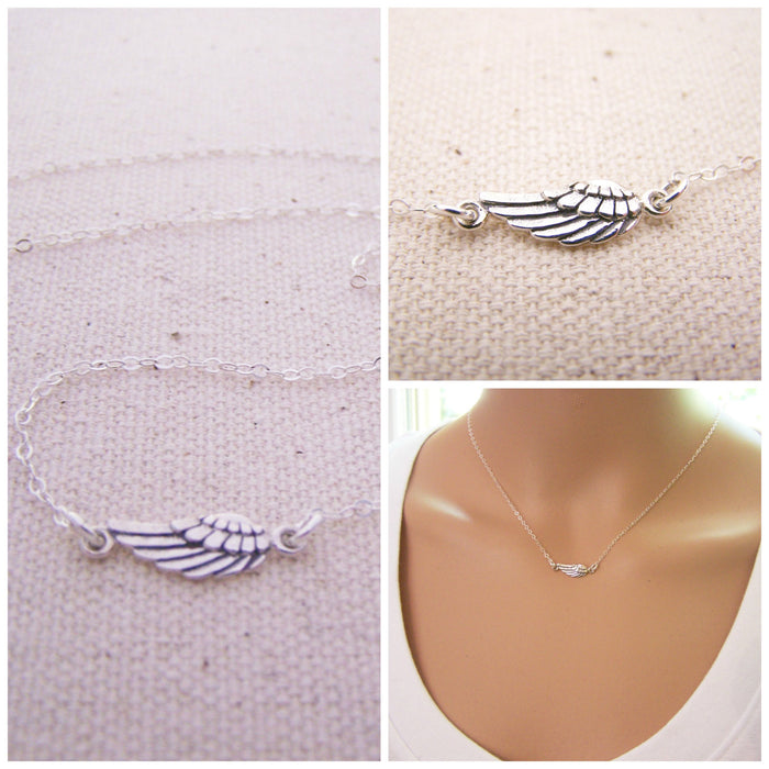 Sideways Angel Wing Sterling Silver Necklace