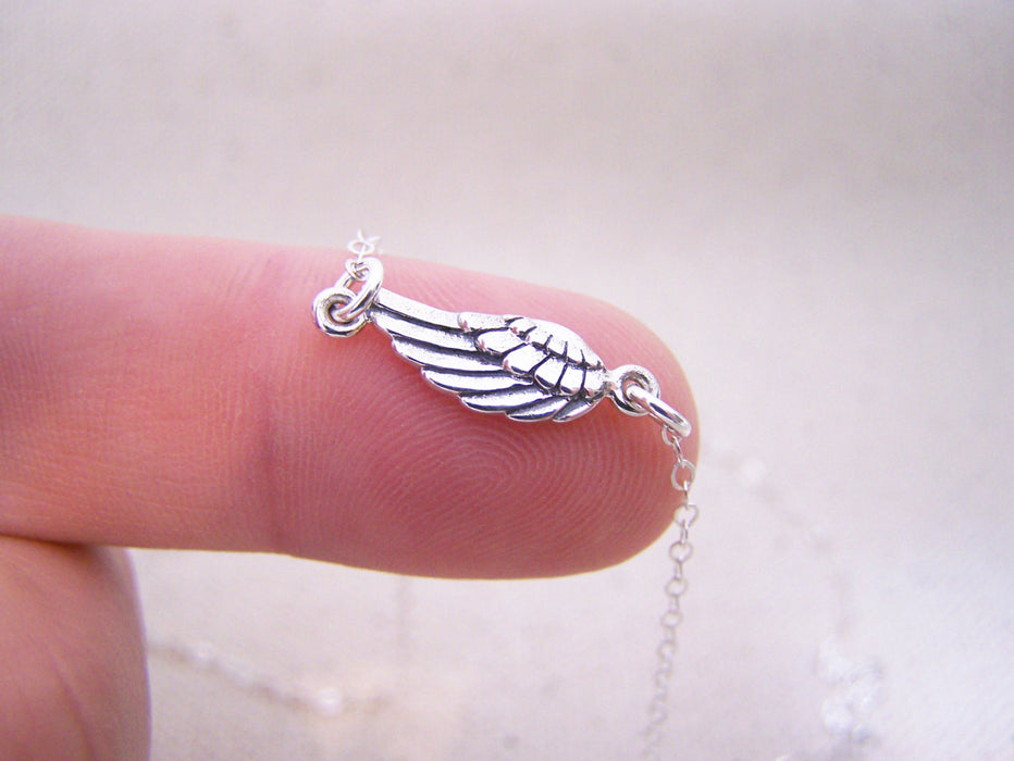 Sideways Angel Wing Sterling Silver Necklace