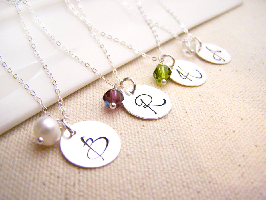 Personalized Necklace - Initial Necklace - Birthstone Necklace - Sterling Silver Initial Necklace - Monogrammed Birthstone Necklace