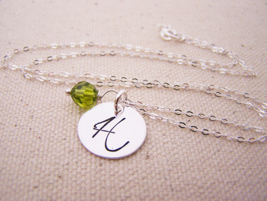 Personalized Necklace - Initial Necklace - Birthstone Necklace - Sterling Silver Initial Necklace - Monogrammed Birthstone Necklace