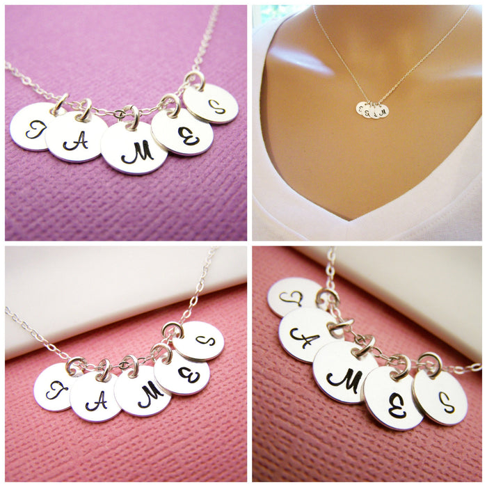 Tiny Initial Necklace - Hand Stamped Sterling Silver Initial Necklace