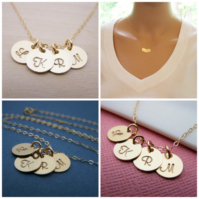 Gold initial necklace - tiny gold initial disc necklace