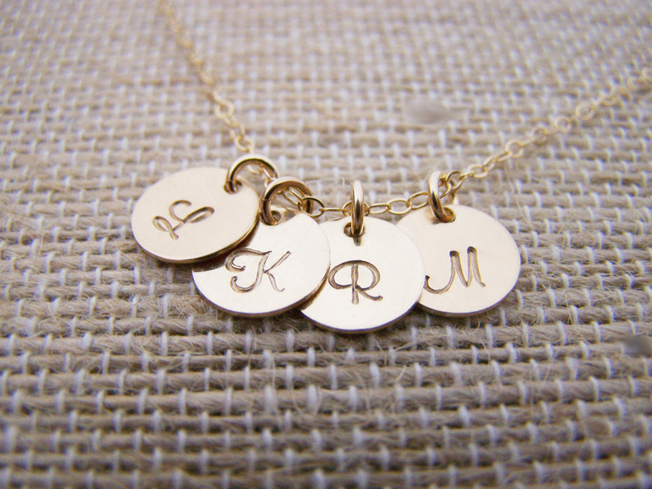 Gold initial necklace - tiny gold initial disc necklace