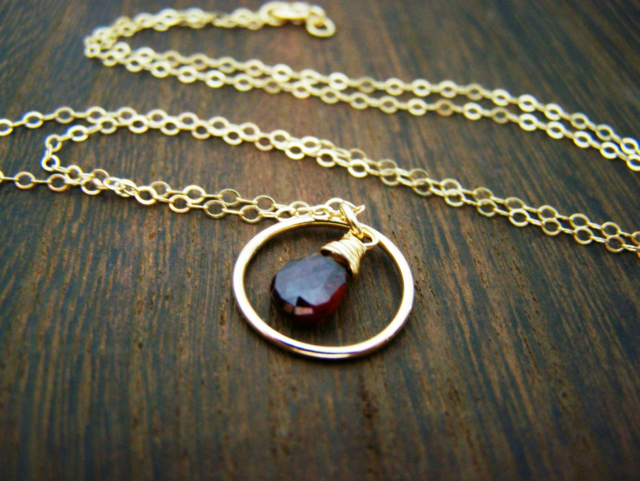 Vampire Diaries Necklace - Garnet Gemstone Wire Wrapped Briolette Teardrop Necklace