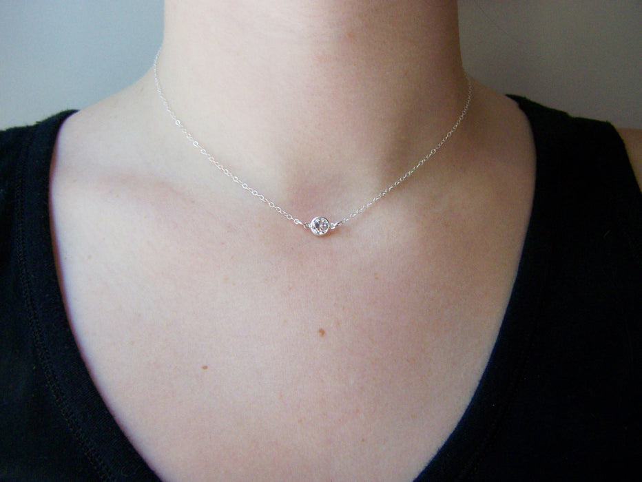 Tiny Diamond Sterling Silver Choker Necklace