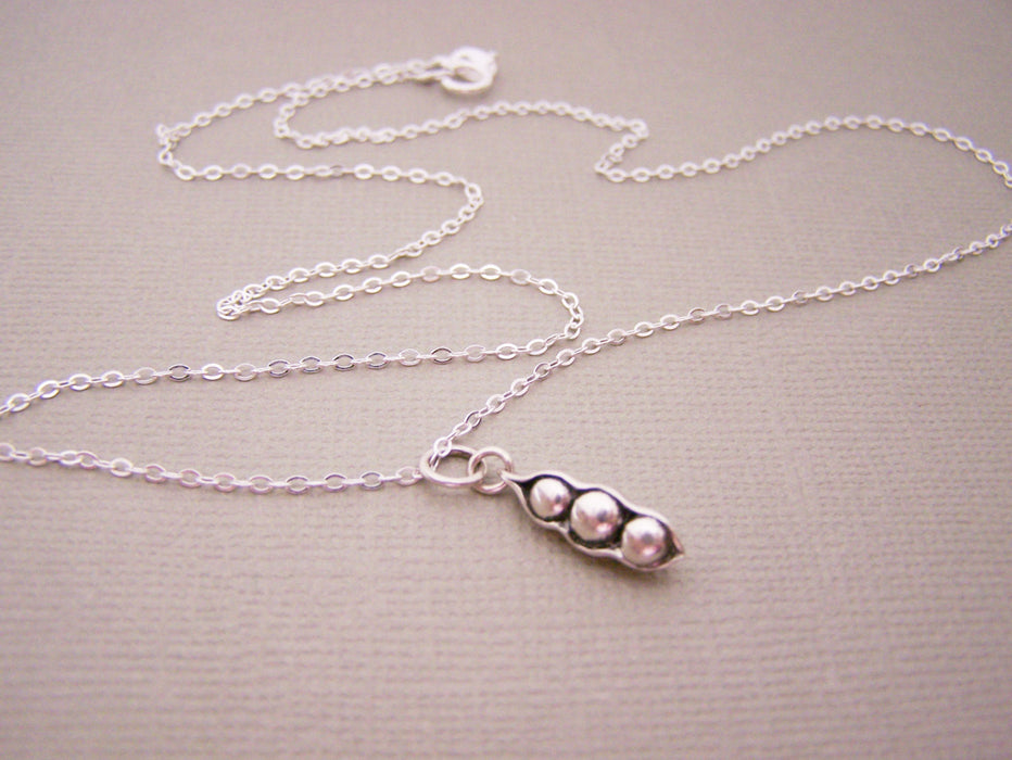 Tiny Pea Pod Sterling Silver Necklace