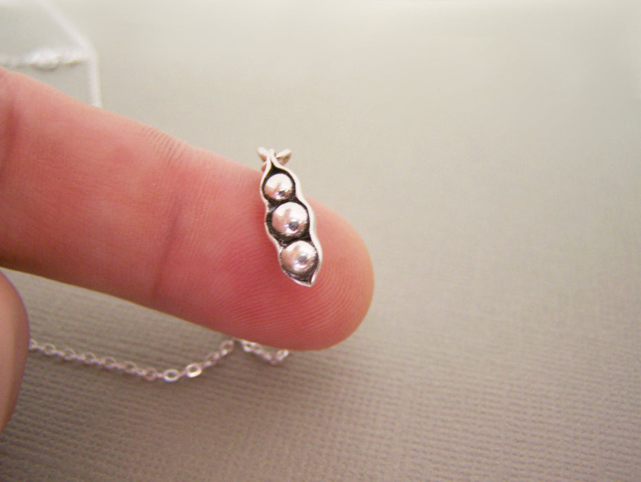 Tiny Pea Pod Sterling Silver Necklace