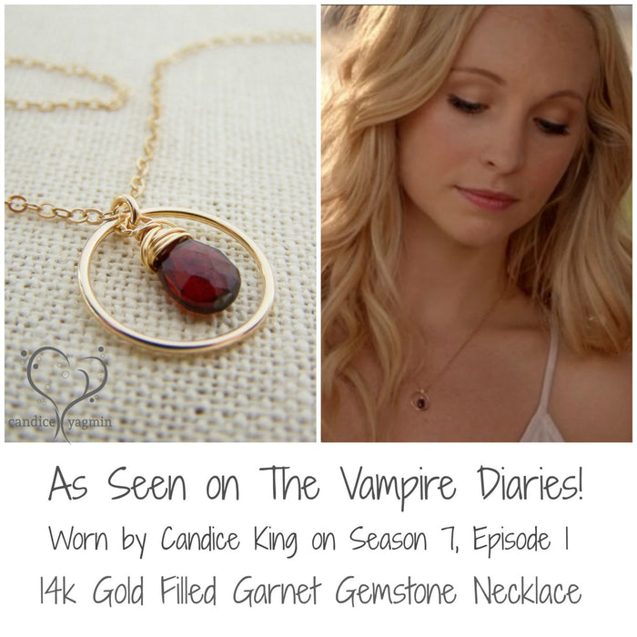 Vampire Diaries Necklace - Garnet Gemstone Wire Wrapped Briolette Teardrop Necklace