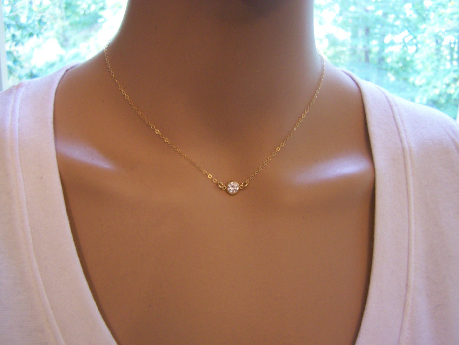 GOLD Tiny Diamond Necklace - 14k Gold Fill Dainty Choker Necklace