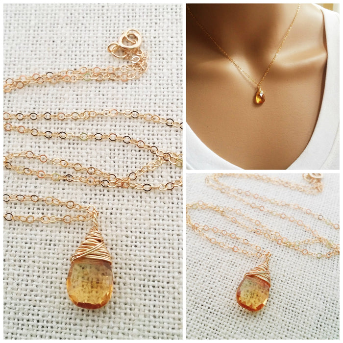 Citrine Gemstone November Birthstone 14k Gold Fill Necklace