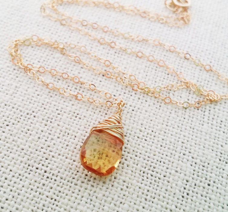 Citrine Gemstone November Birthstone 14k Gold Fill Necklace