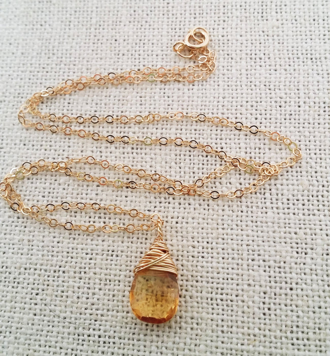 Citrine Gemstone November Birthstone 14k Gold Fill Necklace