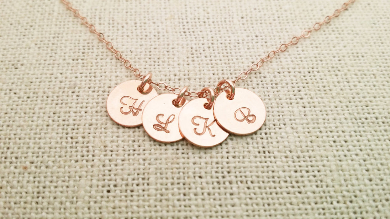 ROSE Gold Tiny Initial Disc Personalized Necklace