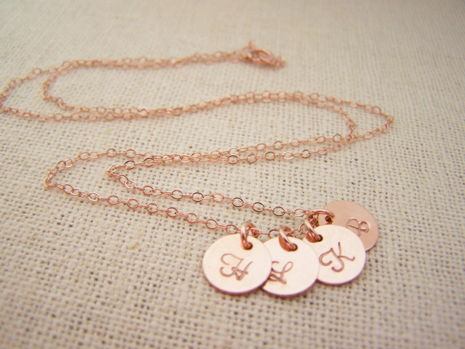 ROSE Gold Tiny Initial Disc Personalized Necklace