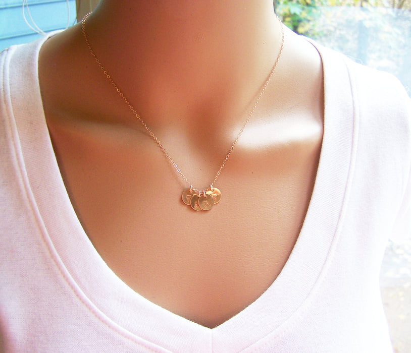 ROSE Gold Tiny Initial Disc Personalized Necklace