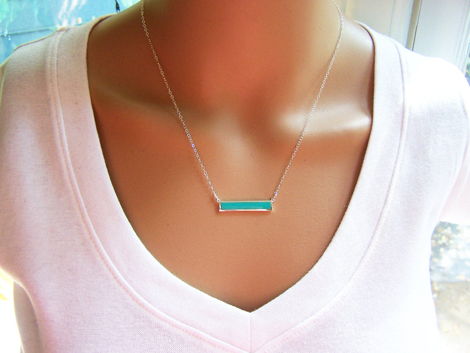 Turquoise Bar Sterling Silver Necklace - Gift for Her