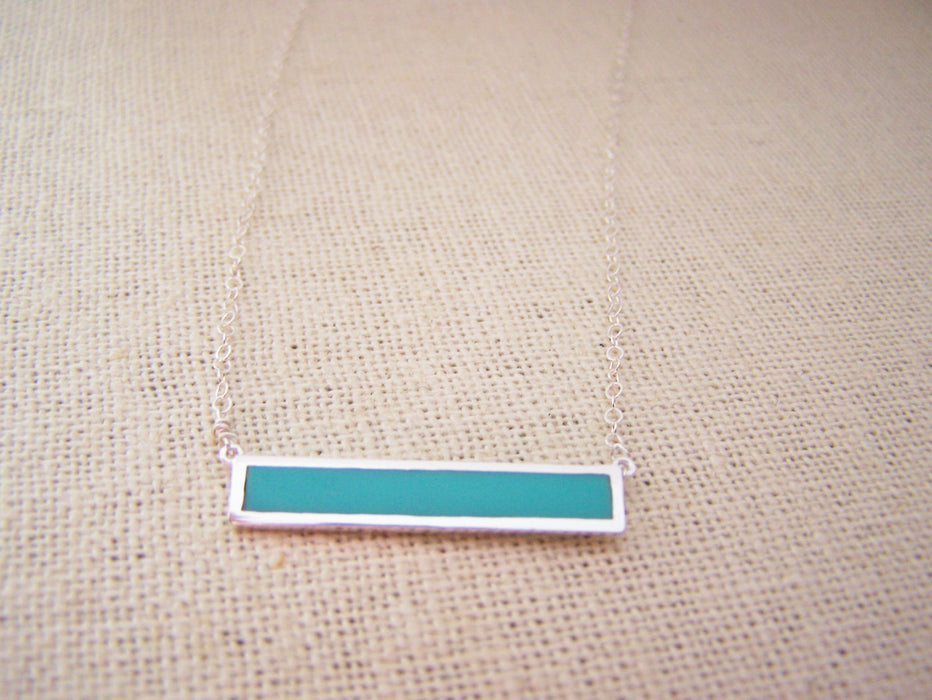 Turquoise Bar Sterling Silver Necklace - Gift for Her