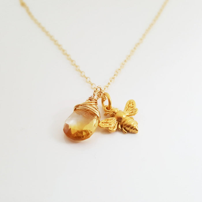 Bee & Drop of Honey – Citrine Necklace
