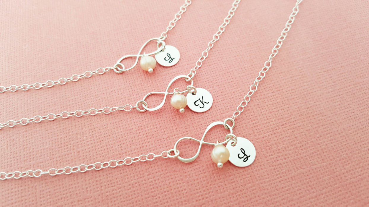 Infinity Pearl and Initial Bracelet - Sterling Silver Jewelry