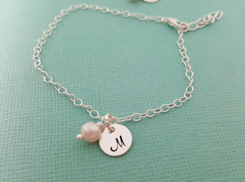 Pearl Initial Bracelet - Personalized Sterling Silver Jewelry - Bridesmaid Gift