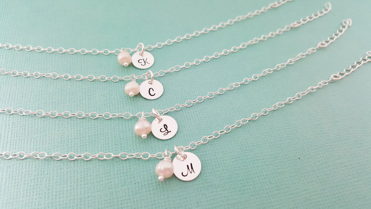 Pearl Initial Bracelet - Personalized Sterling Silver Jewelry - Bridesmaid Gift