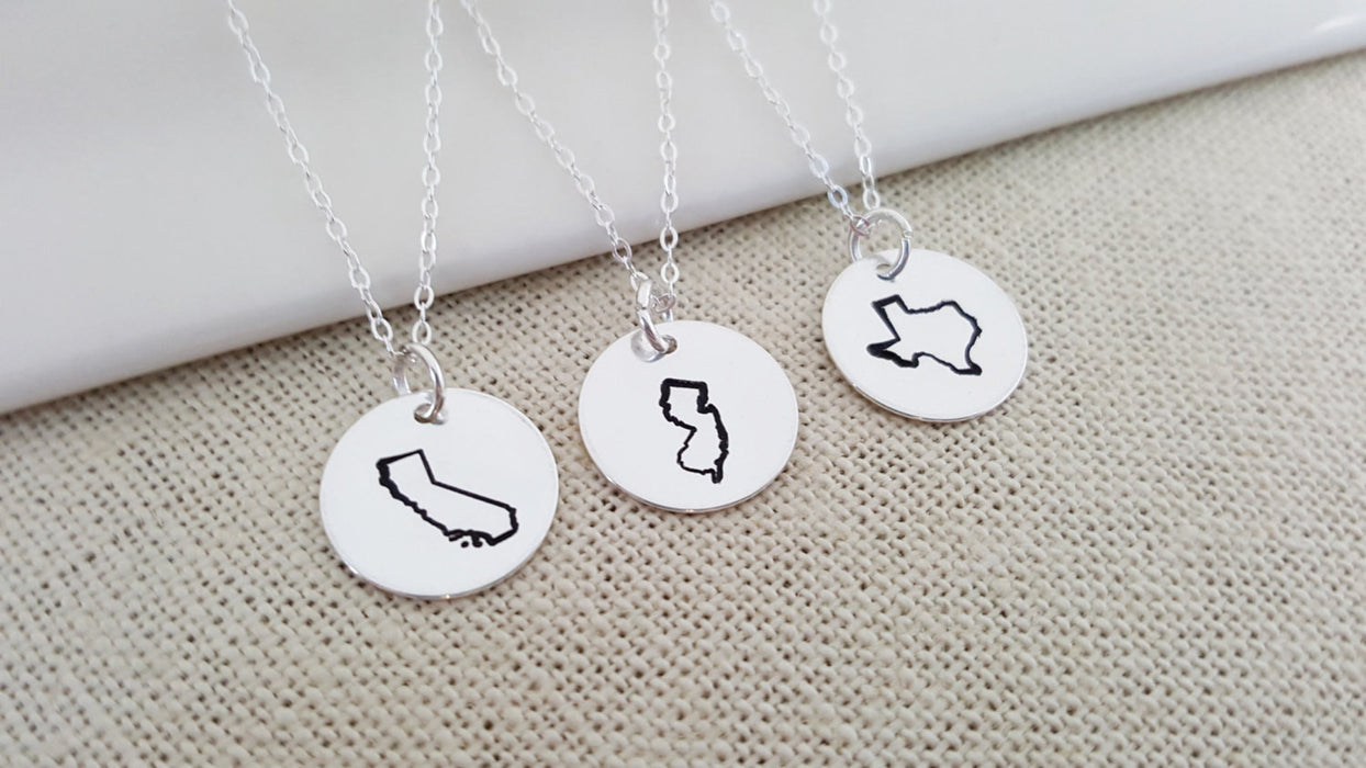 State Necklace - Hand Stamped Necklace - Home State Necklace