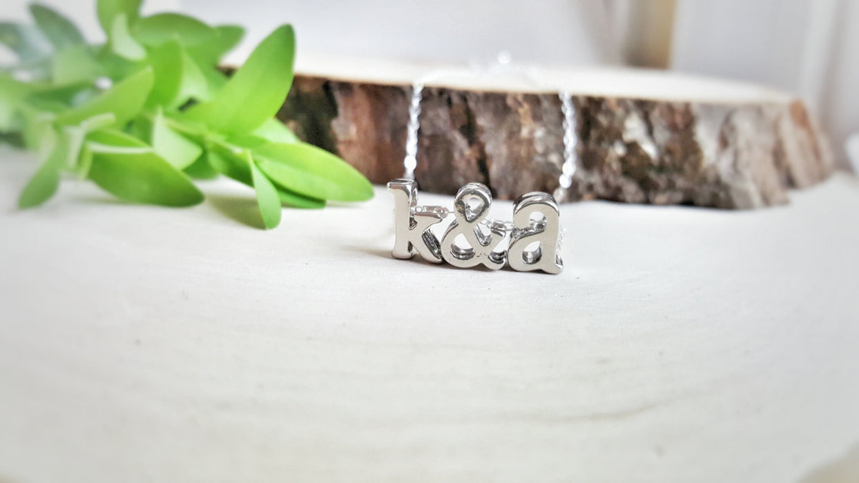 Two Initial Necklace -  Couples Initials Ampersand Necklace Personalized Necklace