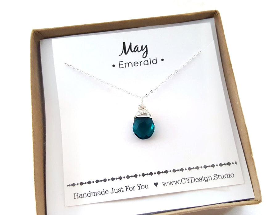 Emerald - May Birthstone - Sterling Silver Necklace